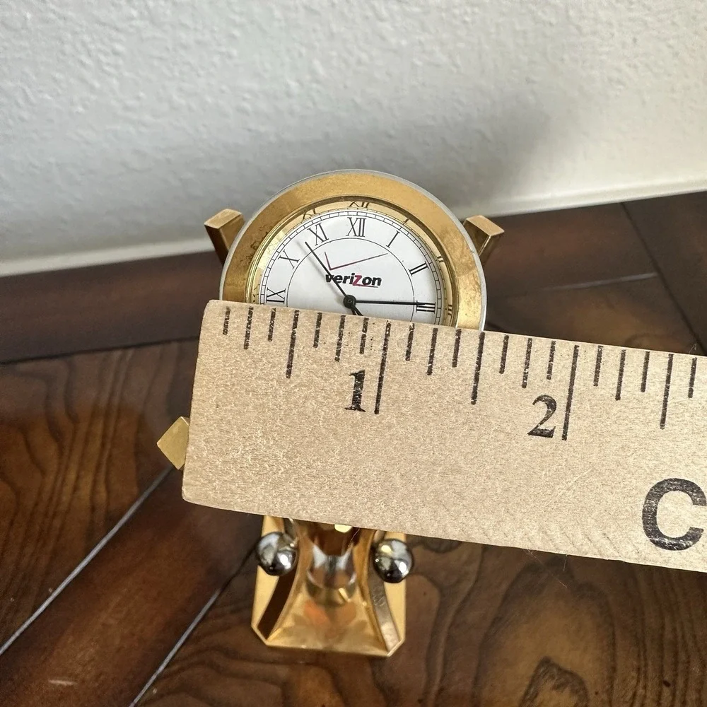 Vintage Verizon Brass Pedestal Quartz Clock 7 Inch MCM Atomic‎ Style Gold Rare